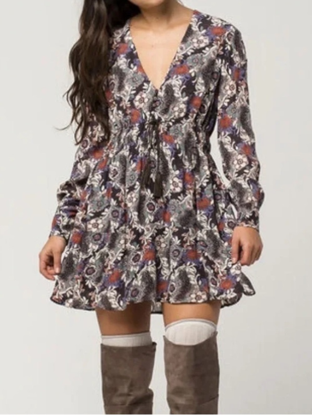 Free People Floral Mini Dress Boho Bohemian Long Sleeve Medium